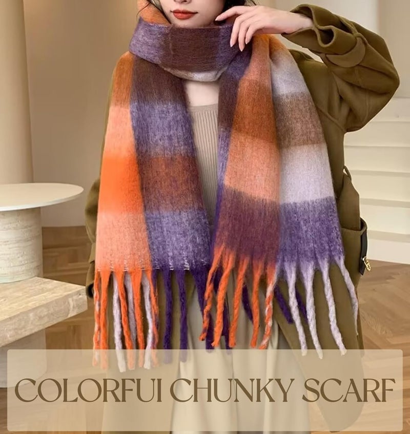 YSense Womens Winter Scarf Chunky Oversized Plaid Thick Blanket Scarf Big Coloured Warm Shawl Wrap - Image 3